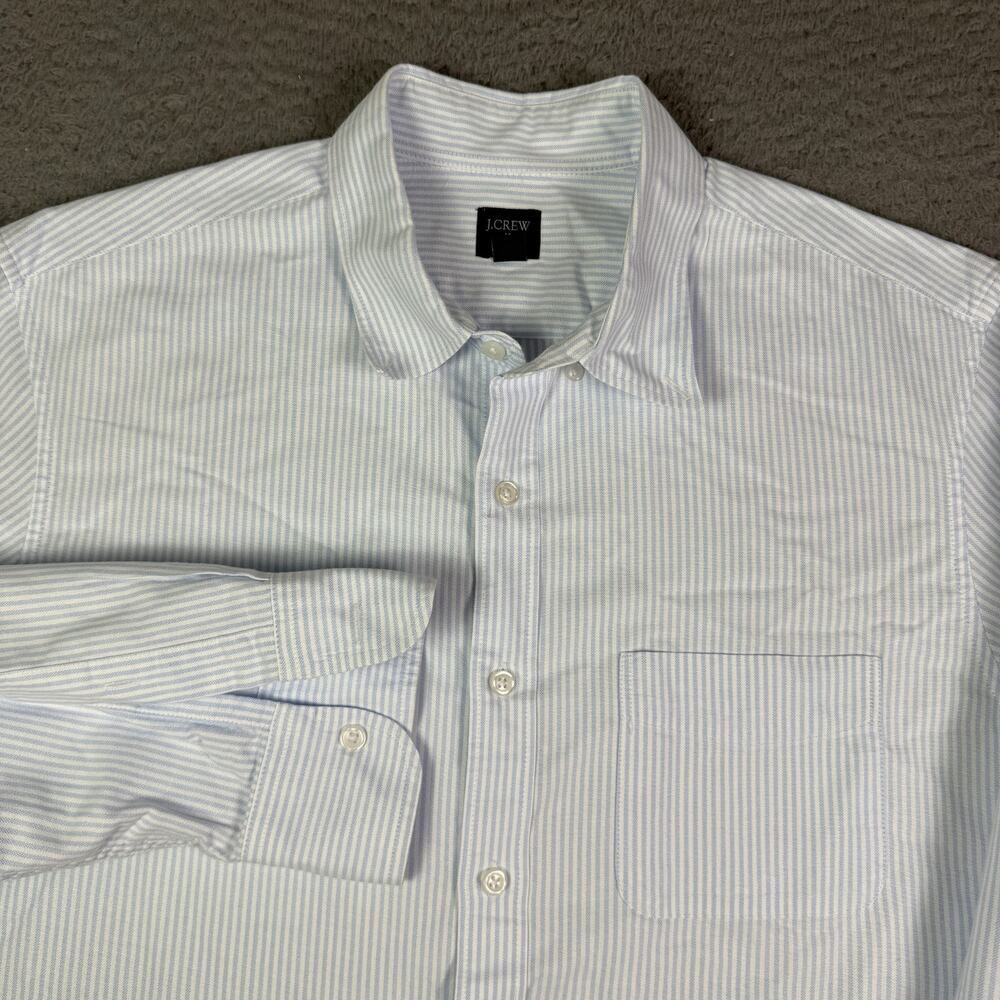 J Crew Shirt Mens Large Blue Striped All Cotton Oxford Slim Flex Button Down